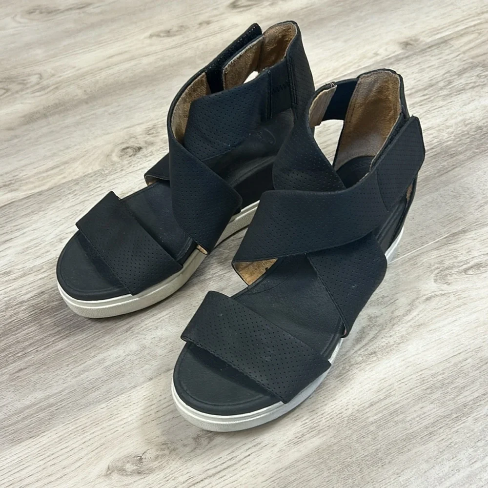 Dr. Scholl’s Sheena Comfort Wedge Strappy Sandals / Smooth Black | Women’s Sz 8M